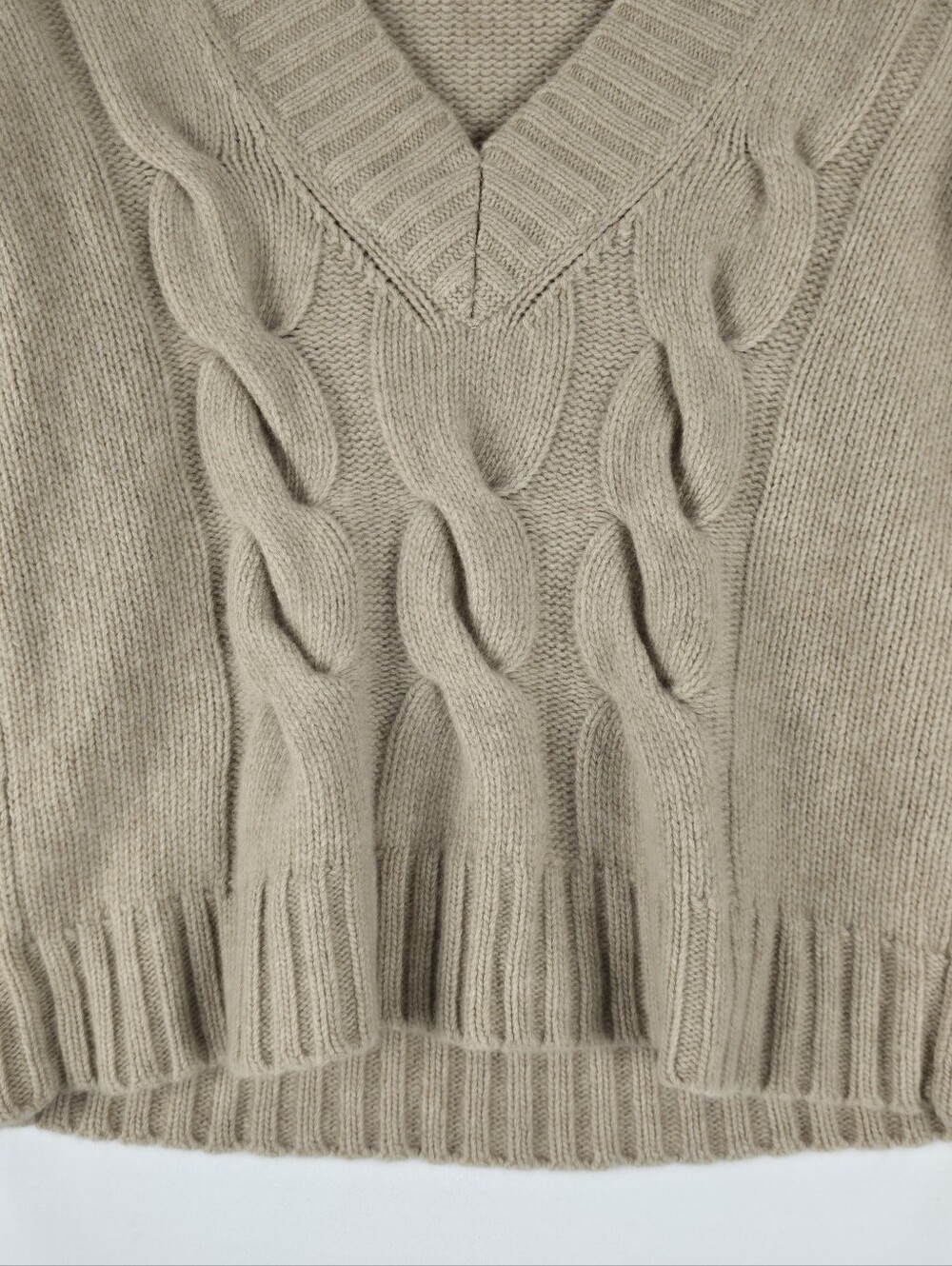 J. Crew Cashmere Blend Cable Knit V-Neck Sweater Tan Camel Minimalist Medium - Picture 6 of 10